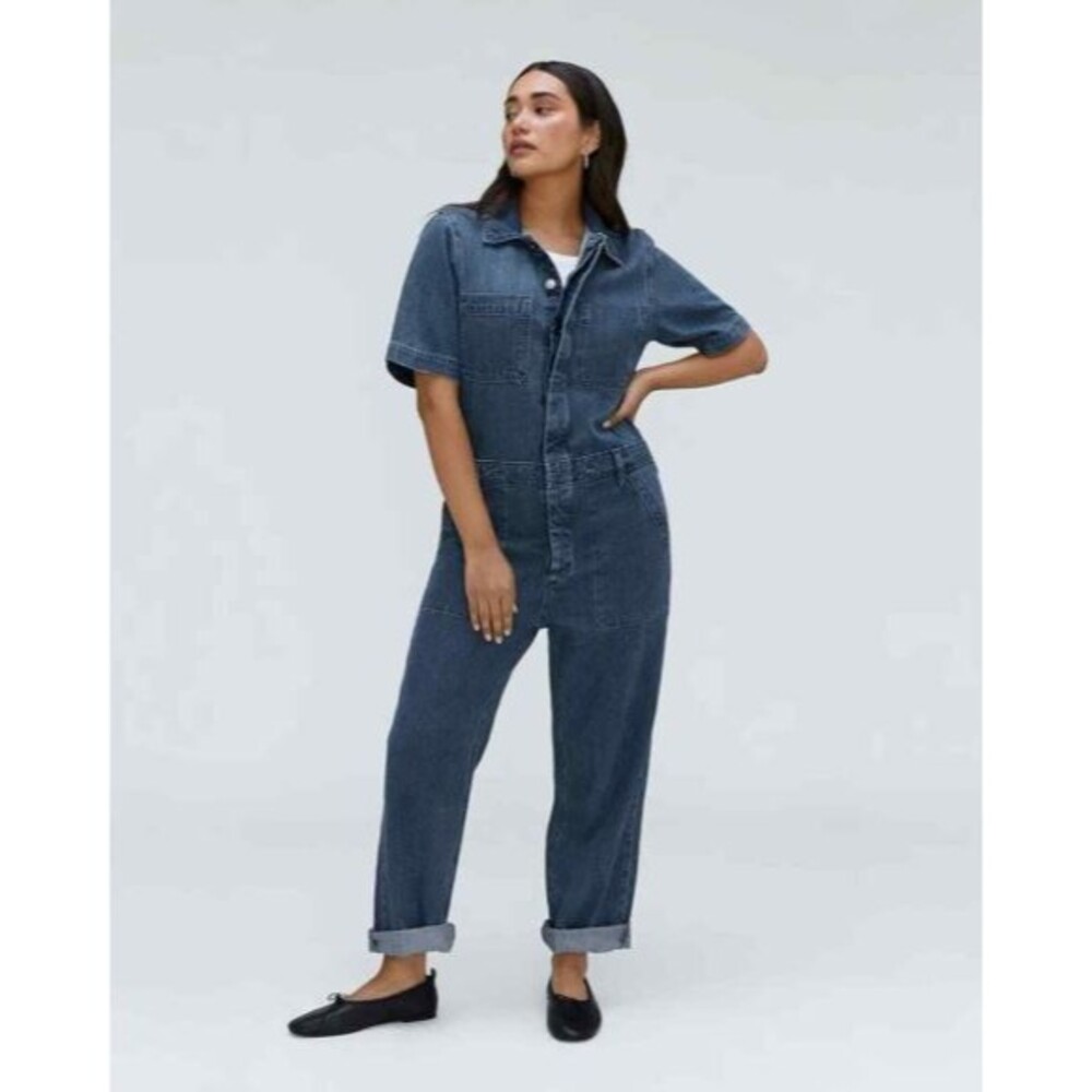 Everlane Organic Cotton Blue Denim Jean Button Up Coveralls Jumpsuit Sz 0